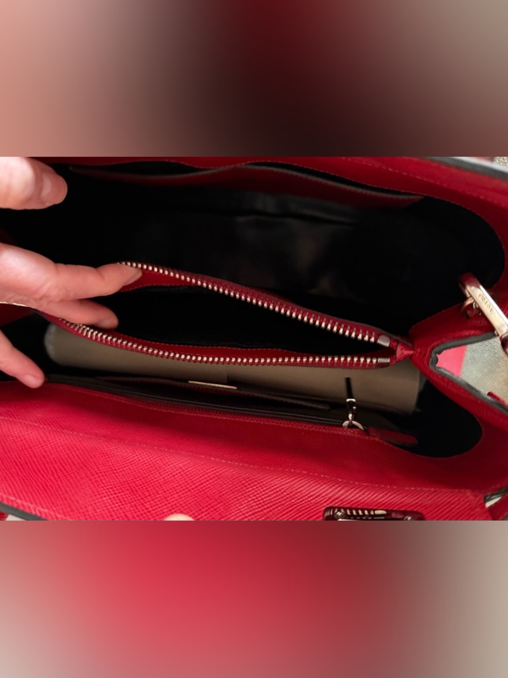 Prada Red Saffiano Leather Tote with Top Handles and Shoulder Strap - Picture 6 of 11